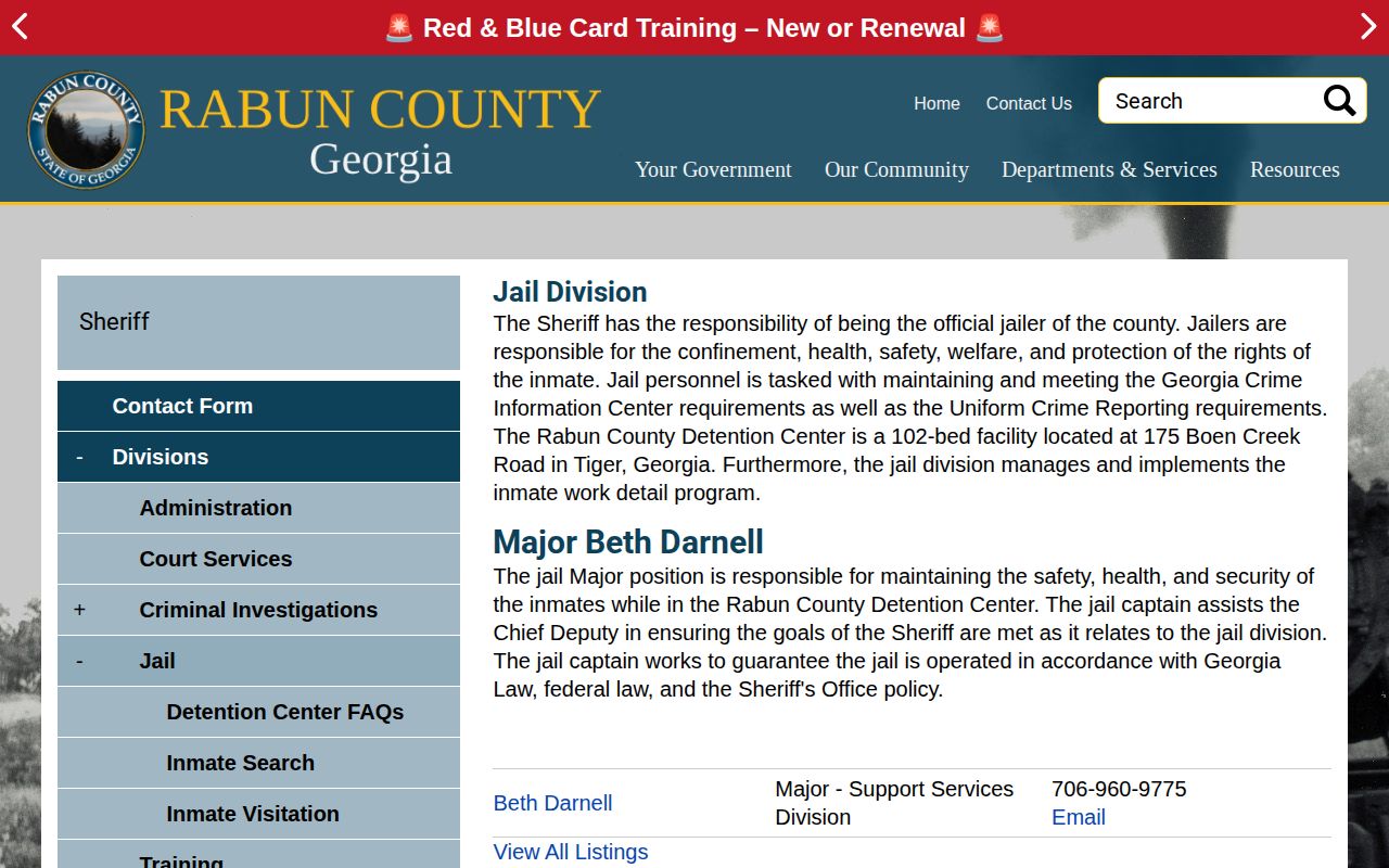 Rabun County daily release source on the Jail Division page