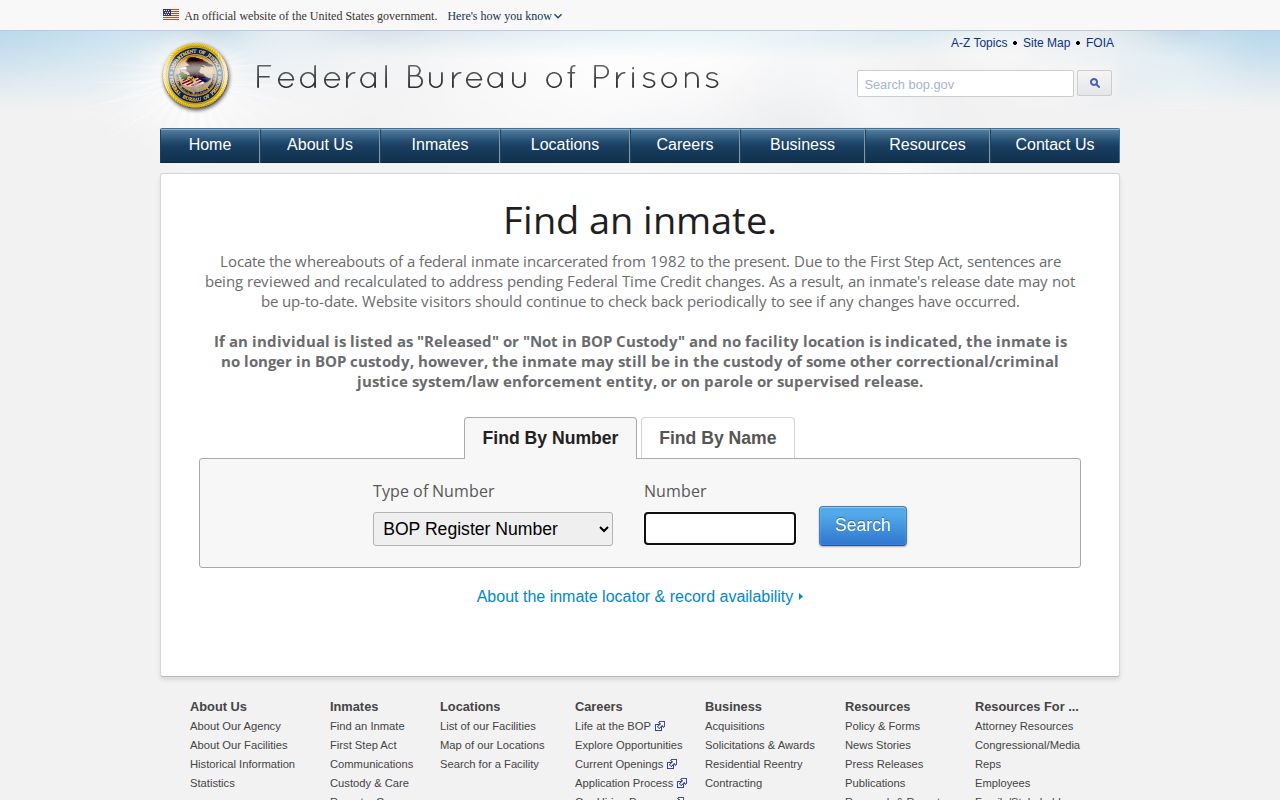 Federal BOP release lookup for a person connected to Rabun County