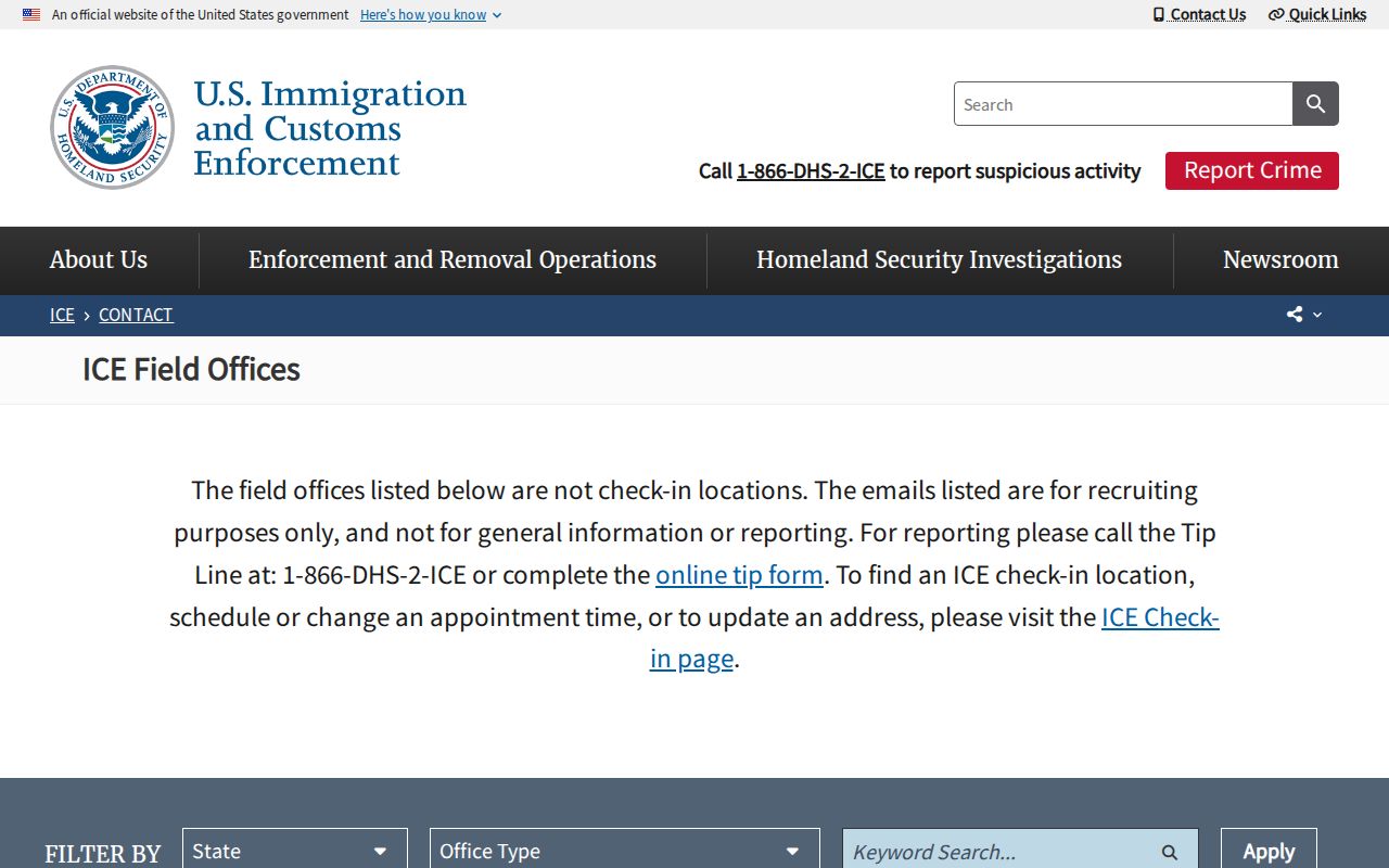 ICE field-office release status contact for a Rabun County custody transfer