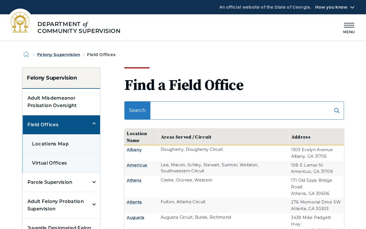 Rabun County parole and probation DCS field office directory