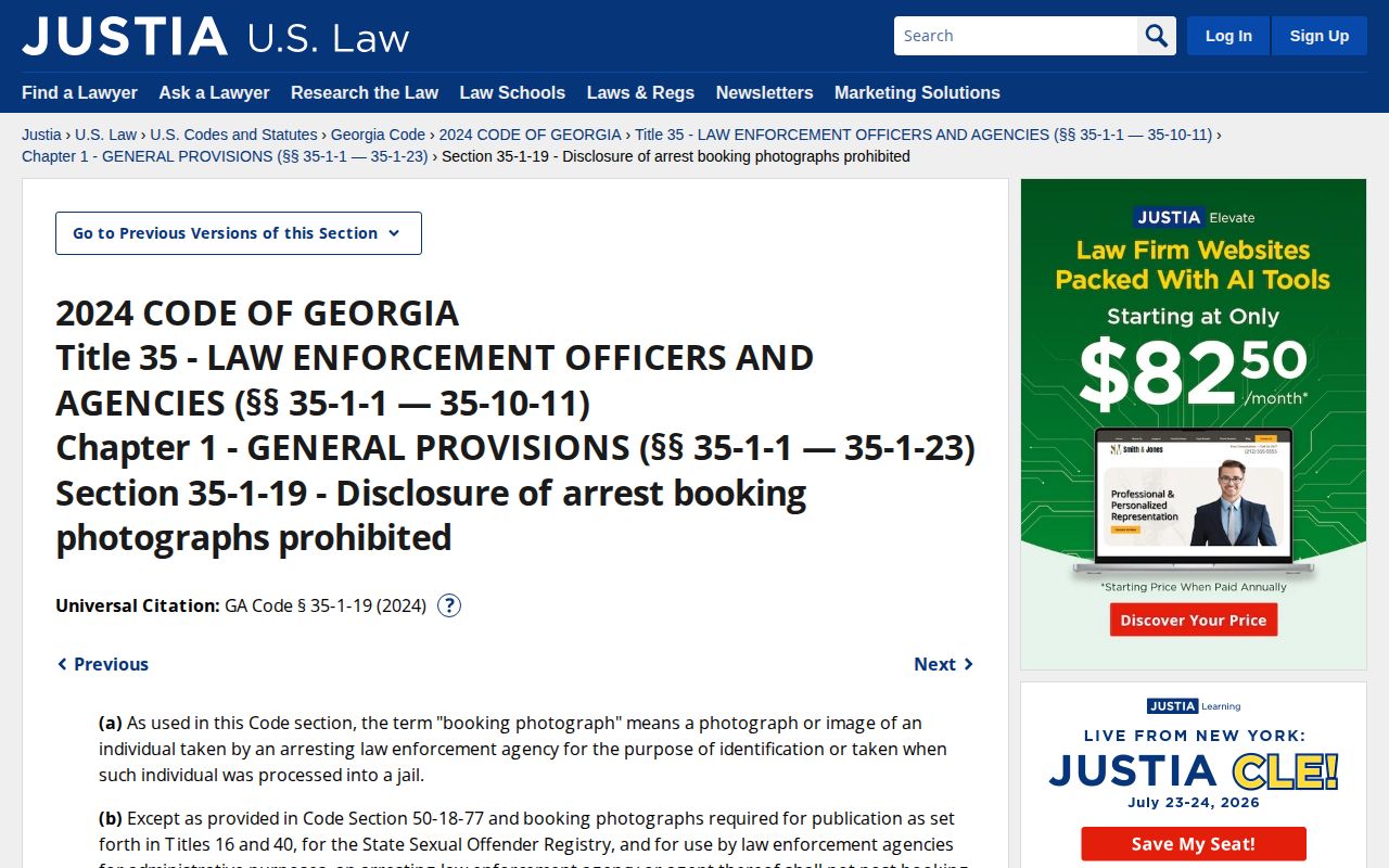 Georgia law affecting Rabun County released inmate mugshot disclosure